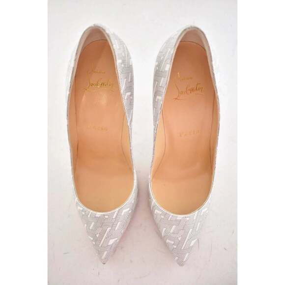 Christian Louboutin Pigalle Follies 100 Patent CL White Silver Heel Pump 40.5 - Picture 7 of 12